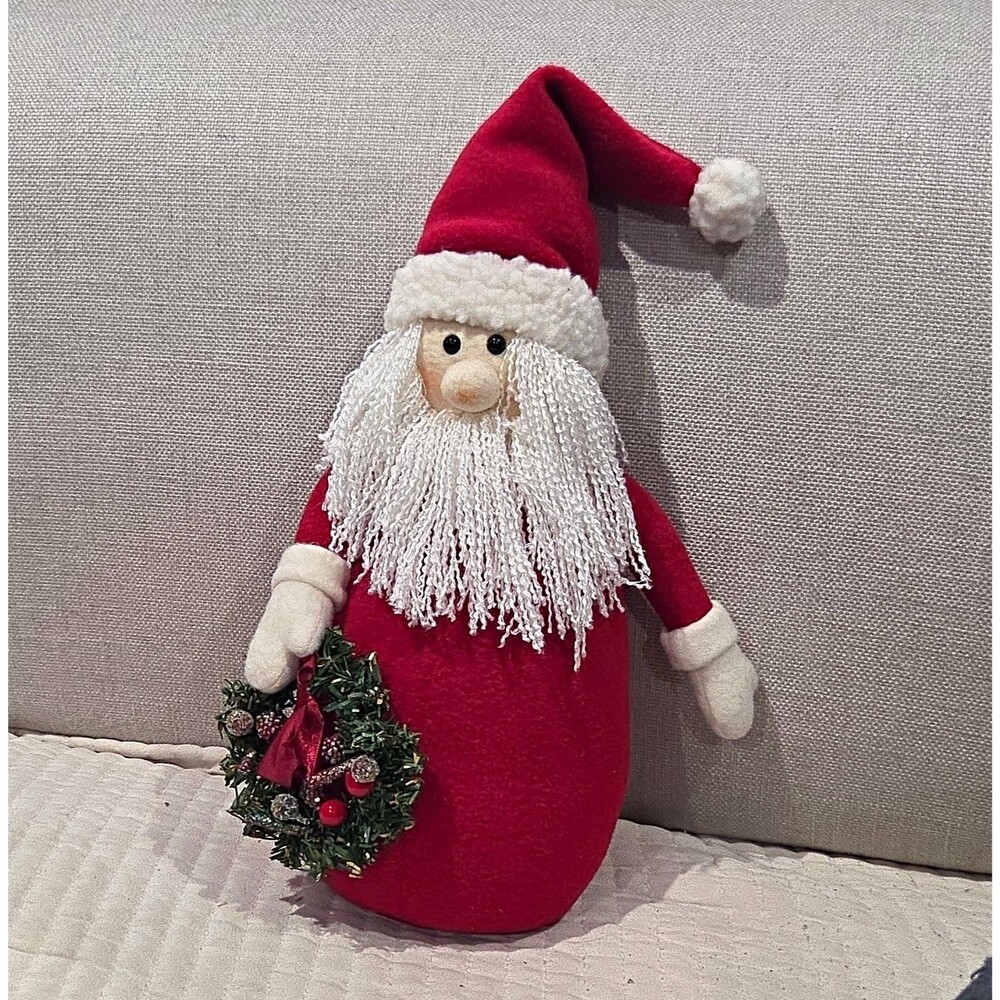 Plush Santa Claus Tabletop Figurine Wreath Weighted Base Christmas Decor